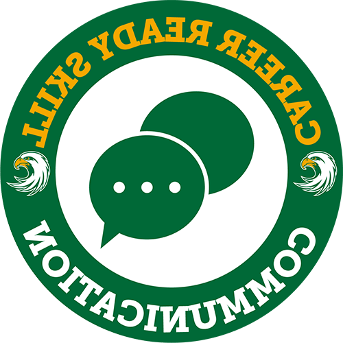 Career Services icon with words 'Career Ready Skill - Communication' circling speech bubbles